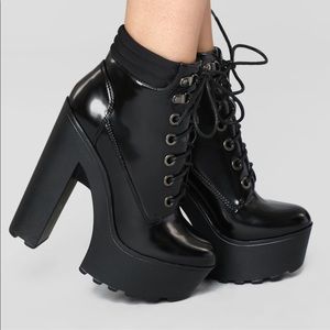Black platform combat boots